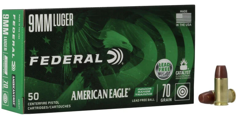 FED AMERICAN EAGLE 9MM 70GR LEAD FREE 50/10 - Ammunition